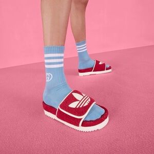 NIB. Gucci x Adidas GG Monogram Platform Sandals